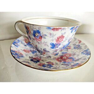 Vintage Colclough Chintz Floral Wide Mouth Tea Cup & Saucer  England 1950's